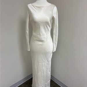 Elegant Long Sleeve Ivory Evening Dress